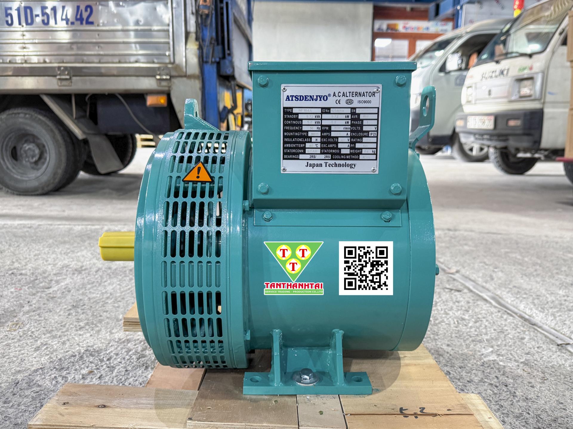 Đầu phát điện 5.2kVA - 1 pha 2 bạc đạn (New)